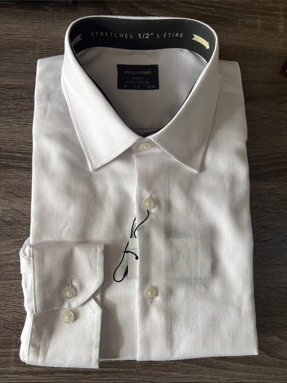 Bellissimo Men's White Dress Shirt - Stretch Classic Collar